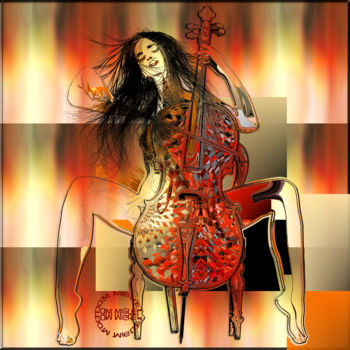 Digitale Kunst mit dem Titel "Cellist on fire" von Abelard, Original-Kunstwerk, Digitale Malerei