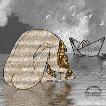 Arts numériques intitulée "Le bateau de papier" par Abelard, Œuvre d'art originale, Peinture numérique