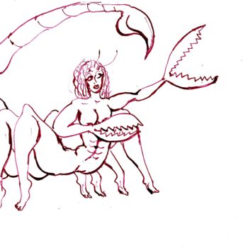 Drawing titled "scorpio girl" by Dmitriy Abelyashev, Original Artwork, Ink