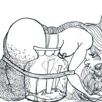 Dessin intitulée "a mermaid with carv…" par Dmitriy Abelyashev, Œuvre d'art originale, Encre