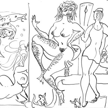 Dessin intitulée "Weighing Mermaid" par Dmitriy Abelyashev, Œuvre d'art originale, Encre
