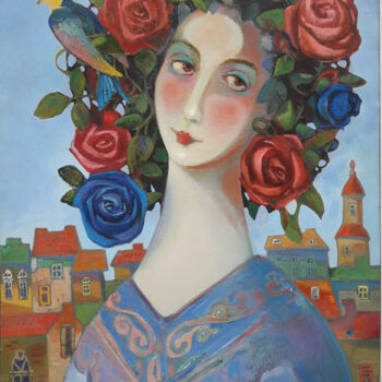 Schilderij getiteld "Spring portrait (61…" door Abgar Khachatryan, Origineel Kunstwerk, Olie Gemonteerd op Frame voor houten…