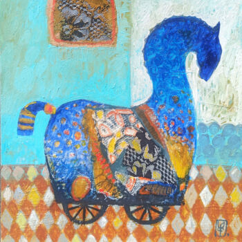 Painting titled "Toy Horse Reverie" by Abgar Khachatryan, Original Artwork, Oil Mounted on Wood Stretcher frame