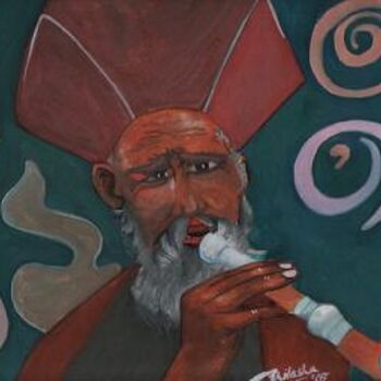 Peinture intitulée "Tibetan Lama" par Abhilasha Singh, Œuvre d'art originale