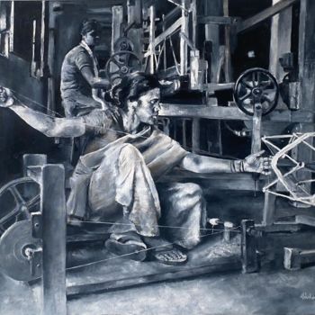 Painting titled "WEAVING DREAM" by Abhishek Deheriya, Original Artwork, Oil