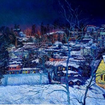 Pintura titulada "Night scene of Murr…" por Abid Khan, Obra de arte original, Oleo
