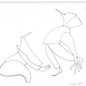 Zeichnungen mit dem Titel "Maître et Servant" von Abistre, Original-Kunstwerk, Kugelschreiber