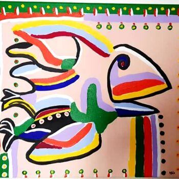 Картина под названием "poisson , oiseau he…" - Ablaben Baibeche, Подлинное произведение искусства, Акрил