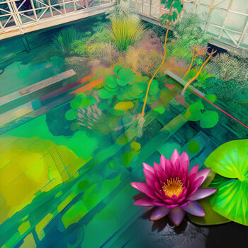 Картина под названием "Fuchsia Lotus" - Abol Bahadori, Подлинное произведение искусства, Акварель