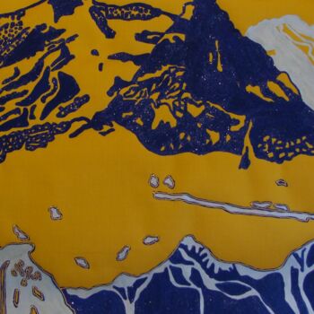 Textile Art με τίτλο "Montagnes à l'or du…" από Abora, Αυθεντικά έργα τέχνης, Ύφασμα