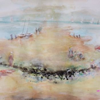 Dessin intitulée "La plage de Trousse…" par A Bourg Art, Œuvre d'art originale, Autre