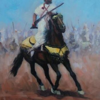 Peinture intitulée "cavalier marocain" par Driss Abousaadia, Œuvre d'art originale