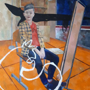 Painting titled "Boy Kirill.Art-tera…" by Irina Abramova, Original Artwork, Oil