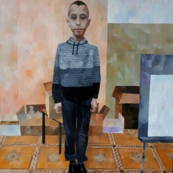 Malarstwo zatytułowany „Portrait Slava boy” autorstwa Ирина Абрамова, Oryginalna praca, Olej Zamontowany na Drewniana rama n…