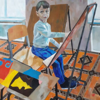Painting titled "Boy Artist" by Irina Abramova, Original Artwork, Oil