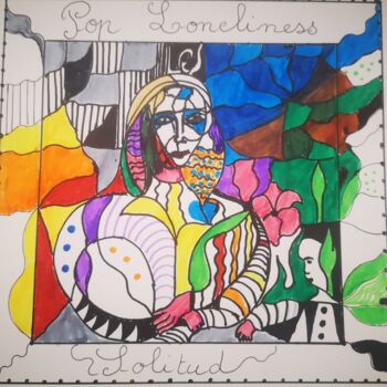 Drawing titled "Pop Loneliness" by Abricodéal Îles, Original Artwork, Gel pen