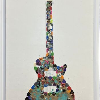Collages titled "White Guitar" by Arnaud Bertrand Soldera Paganelli (Absp.Off), Original Artwork, Collages Mounted on Wood P…