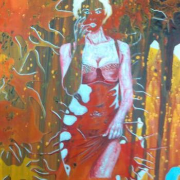 Painting titled "red and woman" by Önder Bora, Original Artwork, Oil