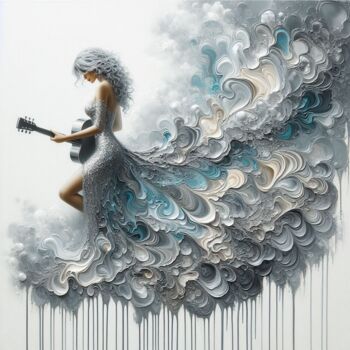 Digital Arts titled "Silver Serenade" by Abstract Bliss, Original Artwork, Digital Painting