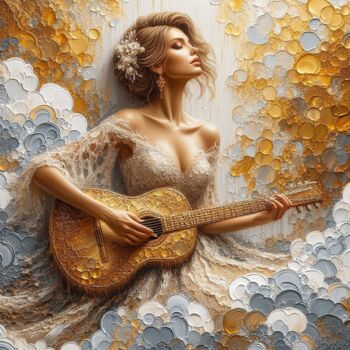 Digitale Kunst mit dem Titel "Golden Serenade" von Abstract Bliss, Original-Kunstwerk, Digitale Malerei