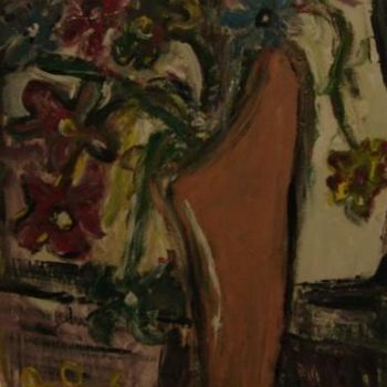 Pintura titulada "Flowers in a Tan Va…" por The Abstract Surrealist, Obra de arte original
