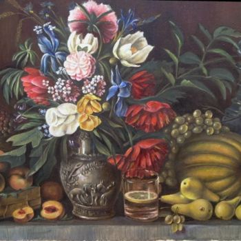 Painting titled "Still Life with flo…" by Andrew Volodutsky, Original Artwork, Oil