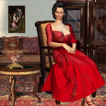Grafika cyfrowa / sztuka generowana cyfrowo zatytułowany „Lady in red” autorstwa Andrew Volodutsky, Oryginalna praca, modelo…