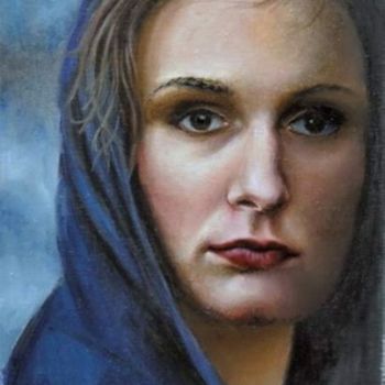 Schilderij getiteld "Lady in blue" door Andrew Volodutsky, Origineel Kunstwerk, Olie