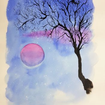 Pintura intitulada "Lune rose.jpg" por Abygala, Obras de arte originais, Tinta