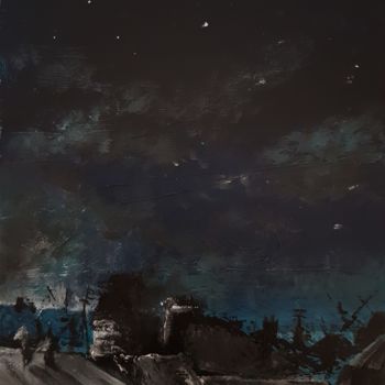 Painting titled "Nuit sur les toits.…" by Abygala, Original Artwork, Acrylic