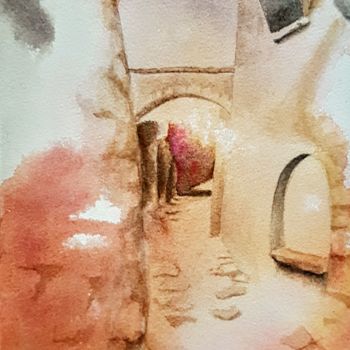 Painting titled "Chemin de traverse…" by Abygala, Original Artwork, Watercolor
