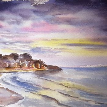 Painting titled "Matin sur la mer" by Abygala, Original Artwork, Watercolor