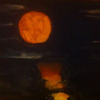 Painting titled "Lever de Lune" by Abygala, Original Artwork, Watercolor
