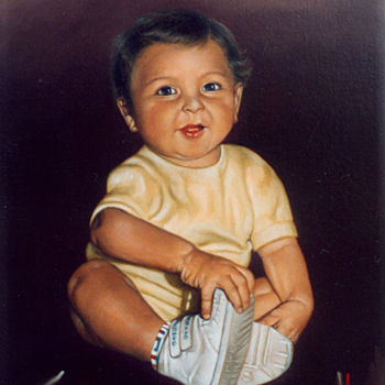 Schilderij getiteld "Retrato de criança" door Acencio, Origineel Kunstwerk, Olie
