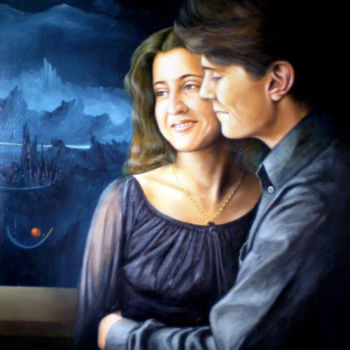 Schilderij getiteld "Retrato de casal" door Acencio, Origineel Kunstwerk, Olie