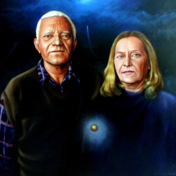 Schilderij getiteld "Retrato de casal 02" door Acencio, Origineel Kunstwerk, Olie