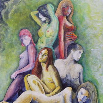 Painting titled "reunion chromatique" by Roger Achache, Original Artwork, Oil