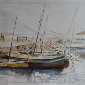 Painting titled "petit port" by Roger Achache, Original Artwork, Oil