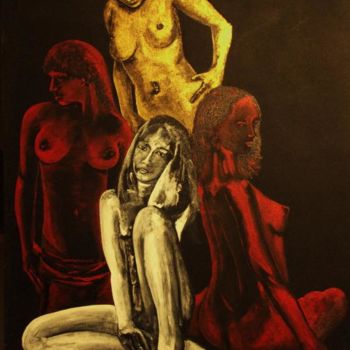 Painting titled "groupe de baigneuses" by Roger Achache, Original Artwork, Oil