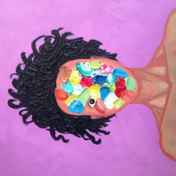 Pittura intitolato "Viso a colori (face…" da Achille Chiarello, Opera d'arte originale, Olio