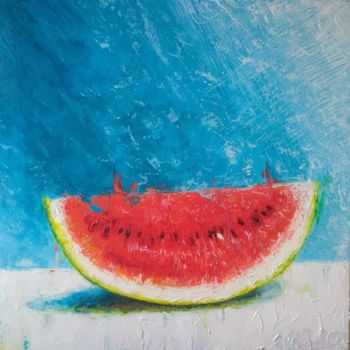 Painting titled "Watermelon" by Achille Chiarello, Original Artwork, Oil