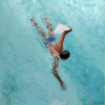 「The swimmer 4」というタイトルの絵画 Achille Chiarelloによって, オリジナルのアートワーク, オイル