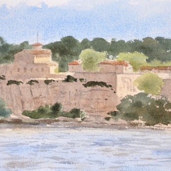 Painting titled "Fort Royal, îles de…" by Alain Crousse (ACWATERCOLORS), Original Artwork, Watercolor