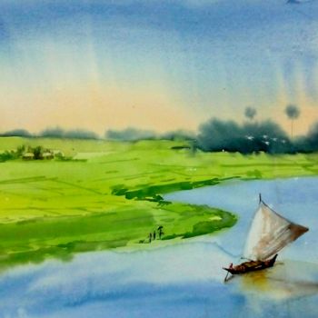 Painting titled "Landscape of Bangla…" by Adward, Original Artwork, Watercolor