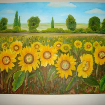 Painting titled "campo de Girassol" by Acuan, Original Artwork