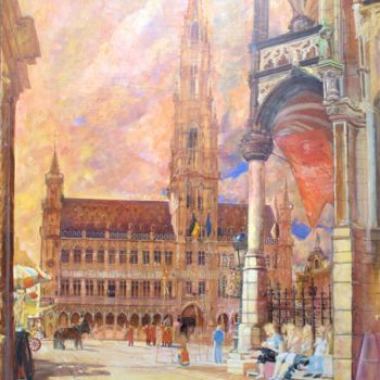 Pintura intitulada "Grande Place Bruxel…" por Adam Lobazanov, Obras de arte originais, Óleo