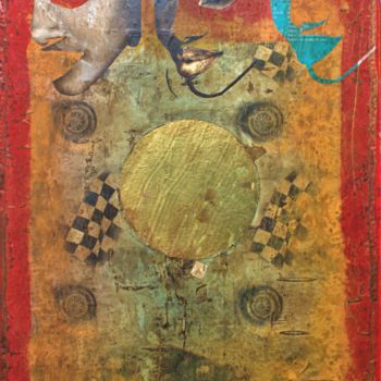 Κολάζ με τίτλο "Pays" από Adam Lobazanov, Αυθεντικά έργα τέχνης, Τέμπερα Τοποθετήθηκε στο Ξύλινο πάνελ