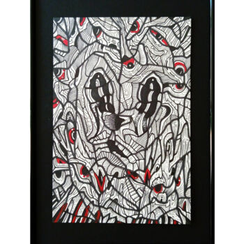 Rysunek zatytułowany „Porwanie Myszki Miki” autorstwa Adam Mikołaj Iwan, Oryginalna praca, Atrament Zamontowany na Panel dre…