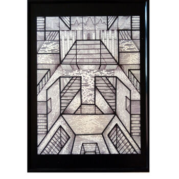 Drawing titled "Droga z przeszkodami" by Adam Mikołaj Iwan, Original Artwork, Marker Mounted on Wood Panel