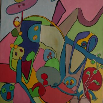 Ζωγραφική με τίτλο "Figuration déformée" από Adam Nidzgorski, Αυθεντικά έργα τέχνης, Γκουάς Τοποθετήθηκε στο Ξύλινο φορείο σ…